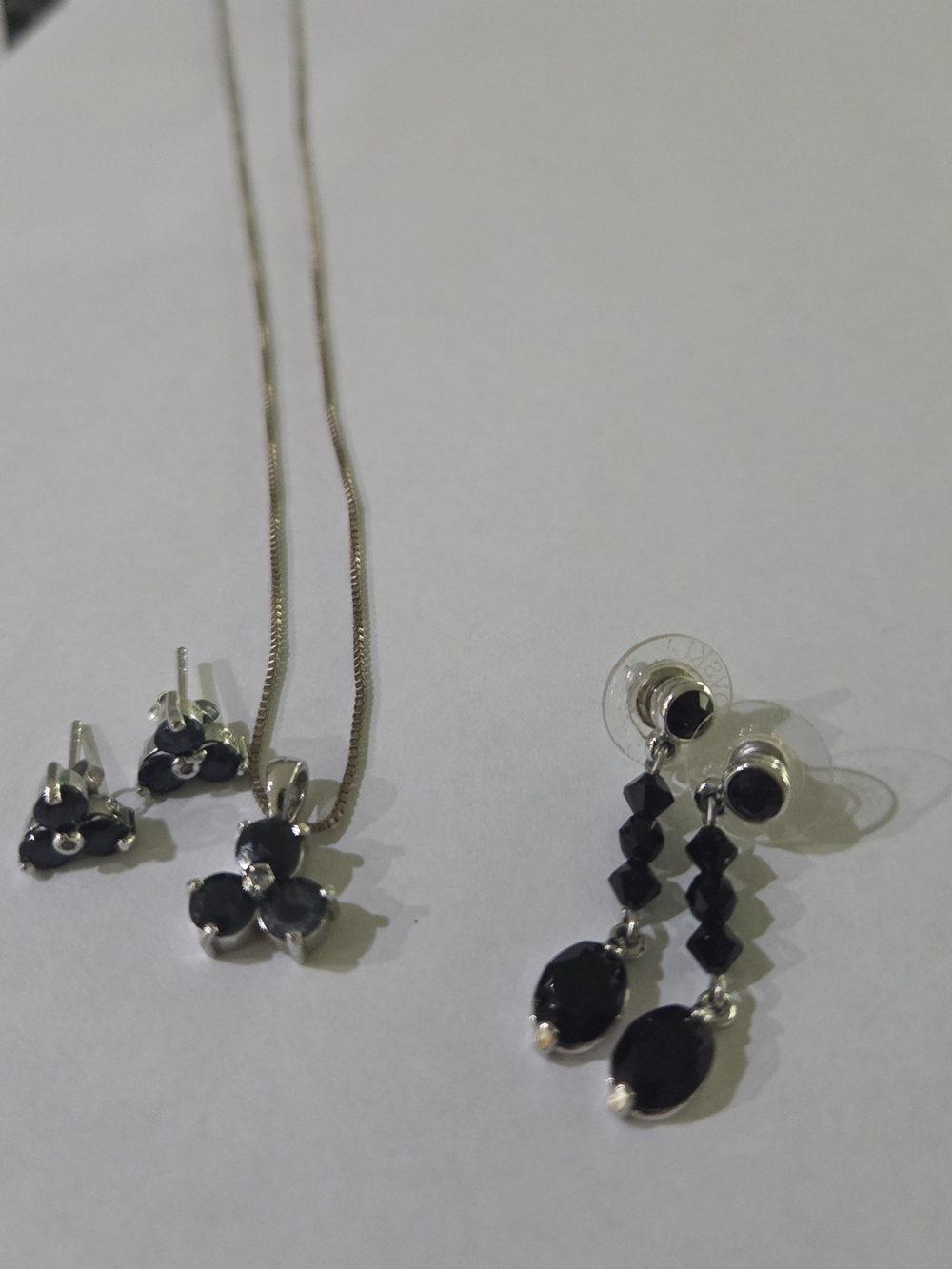 Classic Black Crystal Pendant Necklace and 2 pair Earring Set